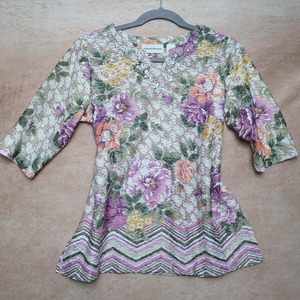 Alfred Dunner Floral Studded Tunic Top Small
